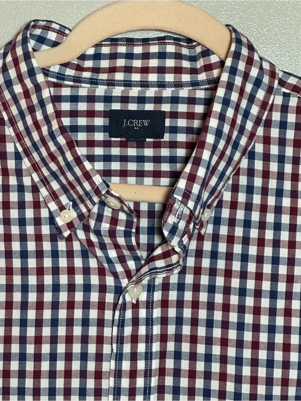 J. Crew Men's Red, Blue & White Gingham Button-Down Shirt Size XL